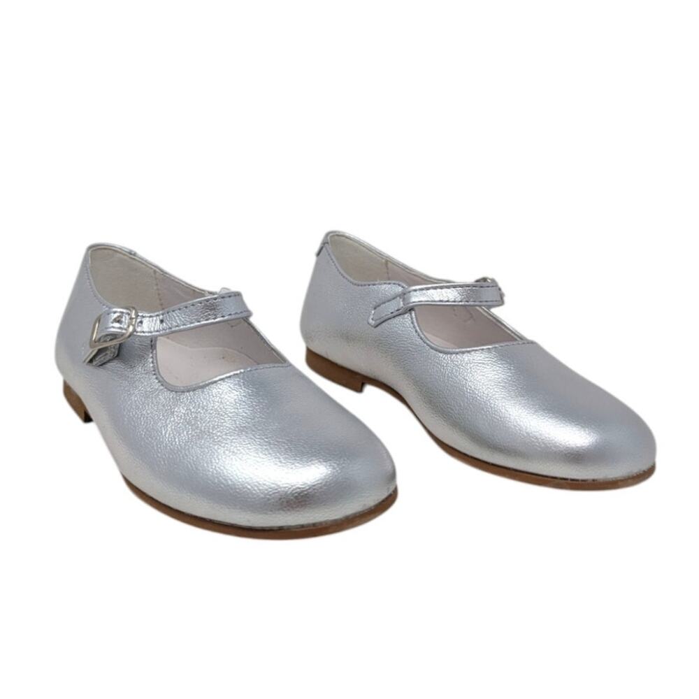 La Coqueta Tuckernuck Silver Leather Mary Jane Shoes Girls Size 27
